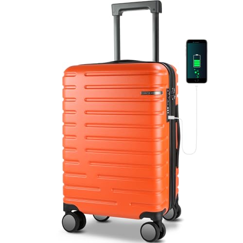 EMPSIGN Carry On Luggage with Spinner Wheels, Hard Shell Carry-On Expandable Suitcase 21x14x9 Airline Approved & Built-in TSA Lock, Durable Travel Rolling Suitcase, Carry-On 20-Inch, Orange