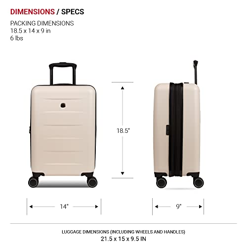 SwissGear 8020 Eclipse Hardside Expandable Luggage with Spinner Wheels, Cream, Carry-On 18-Inch