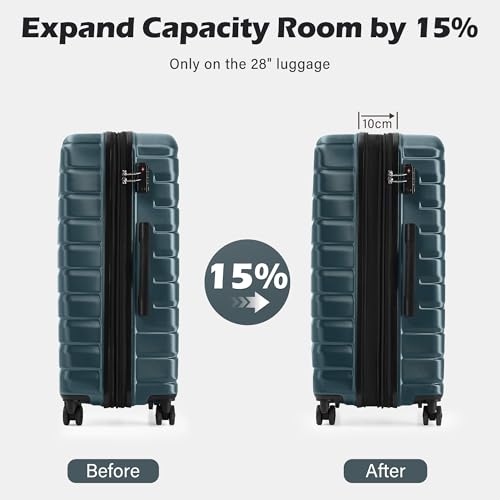 Coolife Luggage Sets, 3 Piece Hard Shell Suitcase Set with Spinner Wheels, Expandable Large Checked Luggage, Lightweight Rolling Carry On with TSA Lock Teal Blue