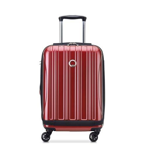 Delsey Luggage Helium Aero, International Carry On Luggage, 19", Front Pocket Hard Case Spinner Suitcase, Brick Red