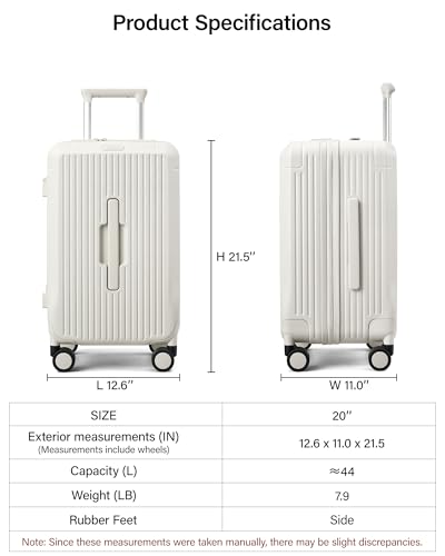 Hanke 20 Inch Carry On Luggage, Premium PC Hard shell Suitcase with 4:6 Deep Compartment, Fully Enclosed Interior, Silent Spinner Wheels & TSA Lock for Business Travel & Weekend Getaways, White