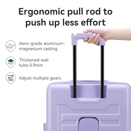 ROAMING 20 Inch Carry On Luggage Expandable Front Opening Rolling Vacation Suitcase with Spinner Wheels and TSA Lock Cup Holder PC Hard Shell Travel Trolley Case for Shout Business Trips purple