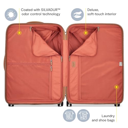 DELSEY PARIS Chatelet Air 2.0 Carry-On Plus Suitcase 20 Inch, Hardside Polycarbonate Luggage, Dual-Density Spinner Wheels, TSA Lock, USB Port, Blush Pink