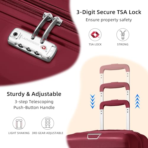 LARVENDER Carry On Luggage 22x14x9 Airline Approved, 20 Inch Hardshell & Lightweight PP Travel Carry On Suitcase for Women with Spinner Wheels TSA Lock, Maroon