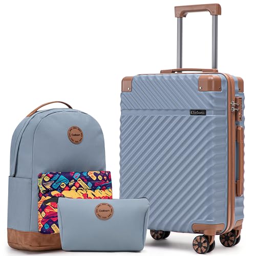 Cosbarn Carry On Luggage 22x14x9 Airline Approved, Hardside 20 Inch Carry on Suitcases with Wheels, Hard Shell ABS Lightweight Carry on Luggage Set, Travel Suitcase Set with TSA Lock, SkyBlue