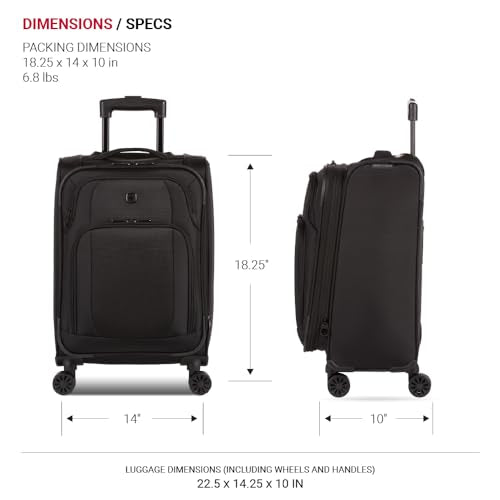 SwissGear Sion II Softside Expandable Luggage with Spinner Wheels, Black, Carry-On 20-Inch