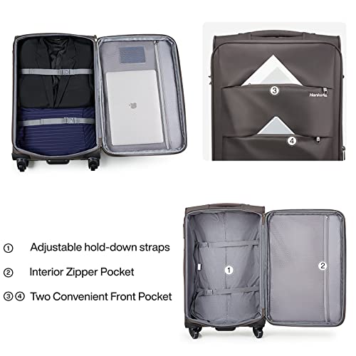 Hanke 20 Inch Expandable Carry On Luggage 22x14x9 Airline Approved Softside Suitcases with Wheels Lightweight Travel Luggage Rolling Suitcase with Lock for Men and Women.(Coffee)