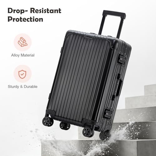 LUGMST 20 Inch All Aluminum Carry On Luggage, Aluminum Hard Shell Zipperless Suitcase with TSA Lock, Small Carry On Suitcase for Short Trips