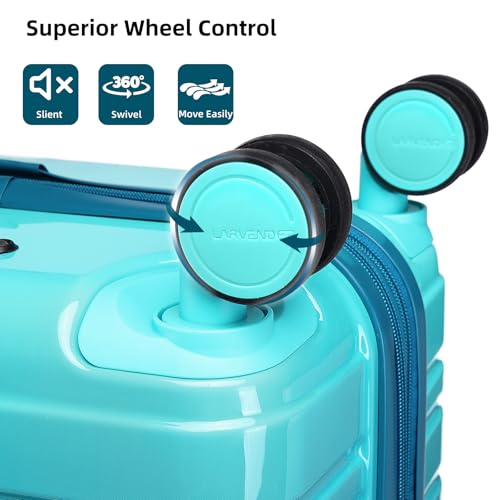 LARVENDER Carry on Luggage 22x14x9 Airline Approved Hardshell Suitcase with Wheels TSA Lock, PC+ABS Lightweight Suitcase Set for Women with Travel Backpack, Ocean Breeze, 3 Piece Set