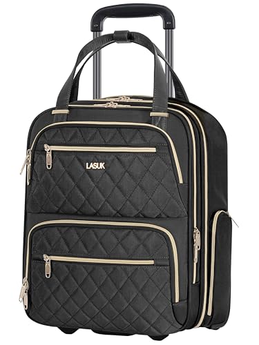 LASUK Underseat Carry On Luggage with Wheels, 17inch Lightweight Overnight Soft Sided Personal Luggage Bag Carry-On Suitcase for Short Trip Travel Business, Black