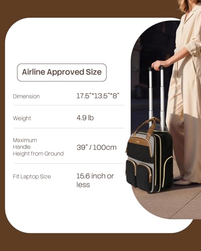 Arcoyard Underseat Carry On Luggage with Wheels, Multiple Compartments Airline Approved Personal Item Bag, Travel Carry-On with Leather Handle, Lightweight Rolling Suitcase for Women, Grey Brown