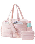 BAGSMART Gym Bag for Women, Lightweight Puffer Duffle Bag 2-PC Travel Bag, 31L Weekender Overnight Bag Quilted Carry On Tote Bag, Diaper Hospital Dance Bag for Travel, Gym, Water Resistant, Pink