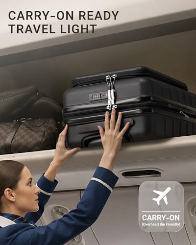 TAKUMI Carry On Luggage - 20 inch Expandable Suitcases with Wheels - Hardshell Carry on Suitcases with Front Pocket - Travel Luggage with TSA Lock (Black, 20 Inch-EXT)