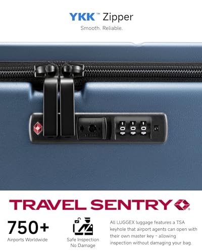 LUGGEX Carry On Luggage Top Opening, FLA Aluminum Frame Trunk Style Luggage, Polycarbonate Hard Shell Suitcase (FX-Enhance, Blue, 20 Inch, 38L)