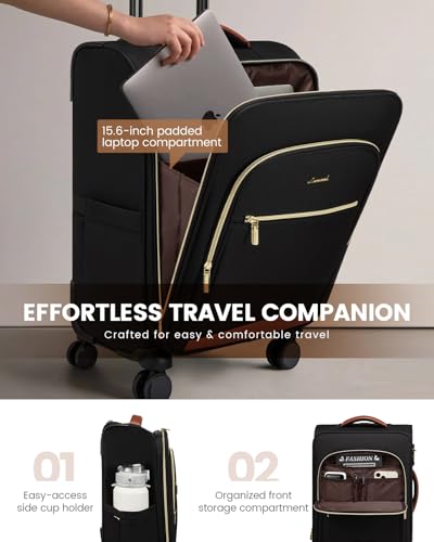 LOVEVOOK Carry On Luggage 22x14x9 Airline Approved, 20 Inch Softside Suitcases with Wheels, Lightweight Spinner Carry on Suitcase with TSA Lock, Water-Resistant Large Capacity Luggage for Travel