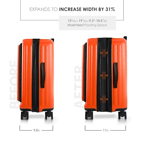 TRAVELARIM 20 Inch Carry On Luggage 22x14x9 Airline Approved, Carry On Suitcase with Wheels, Hard-shell Carry-on Luggage, Orange Small Suitcase, Hardside Luggage Carry On with Cosmetic Carry On Bag