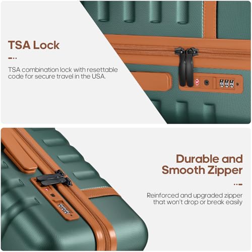 UKEIN Luggage Sets 3 Piece, Carry On Luggage 20In With Spinner Wheels,PC Hardside Suitcase Set with TSA Lock,Durable Carry On Suitcase With Travel Backpack for Men (Green, 3 piece set (20inch))