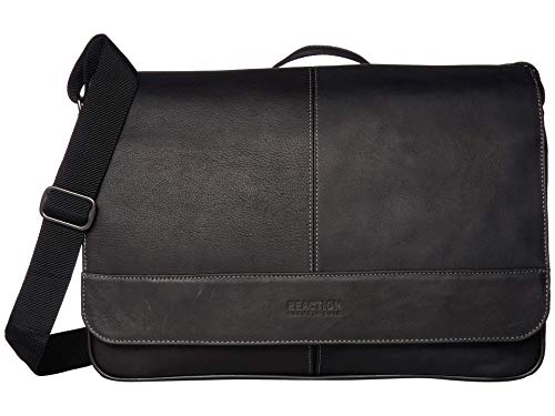 Kenneth Cole Reaction Manhattan Colombian Leather Slim 16" Laptop & Tablet Checkpoint-Friendly Anti-Theft RFID Business Book Bag Backpack, Black