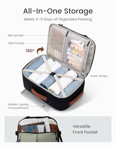 LOVEVOOK 40L Travel Backpack for Women Men, Airline Approved Carry On Luggage with 3 Cubes Accessories, TSA Personal Item Travel Cruise Essentials, Waterproof Weekender Overnight Bags fits 17" Laptop