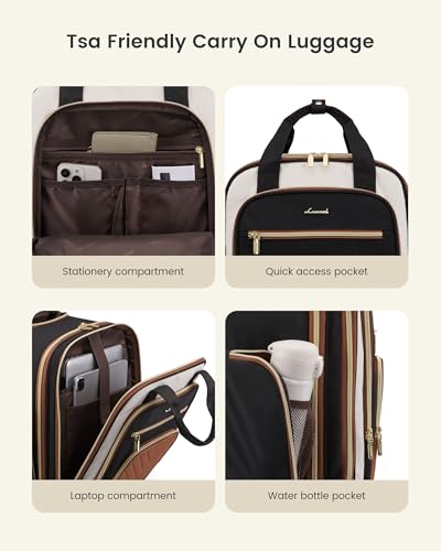 LOVEVOOK Underseat Carry On Luggage with Wheels, Stylish Under Seat Luggage with Giant Tumbler Holder Pocket, Soft Sided Small Suitcase for Travel, Work