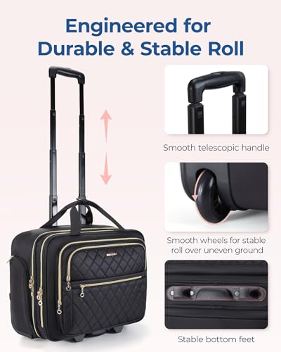 BAGSMART Women's Rolling Laptop Bag for 15.6 Inch Laptop, Underseat Carry-On Luggage with TSA Lock, Wheeled Computer Briefcase for Travel Work Business, Black