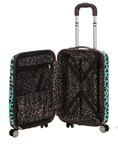 Rockland Safari Hardside Spinner Wheel Luggage, Blue Leopard, Carry-On 20-Inch