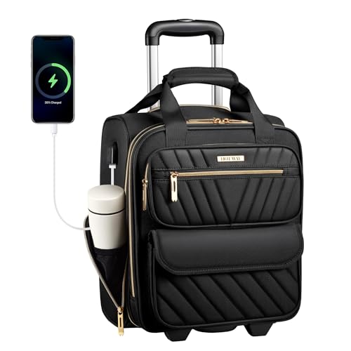 HotWay Underseat Carry On Luggage with Wheels, 16 inch Lightweight Under Seat Luggage, Small Soft Sided Personal Item Suitcase for Airline Travel, Black