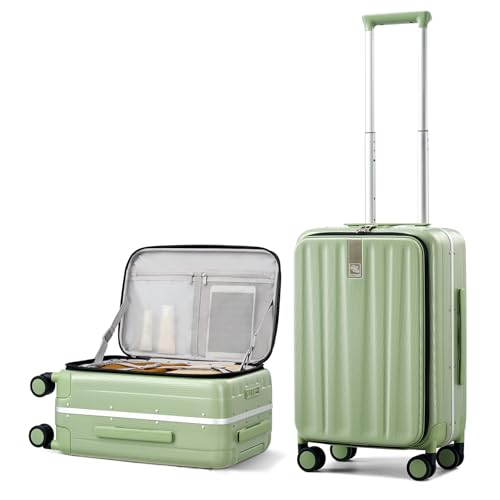 Hanke 20 Inch Carry-On Luggage with Wheels PC Hard Shell Suitcases Top Opening Aluminum Frame Travel Luggage Suitcases for Woman Men.(Bamboo Green)