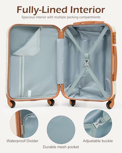 LONG VACATION 3 Piece Carry On Luggage 20 Inch Carryon Suitcase with Spinner Wheels, ABS+PC Hardshell Suitcase set with TSA Lock & YKK Zipper