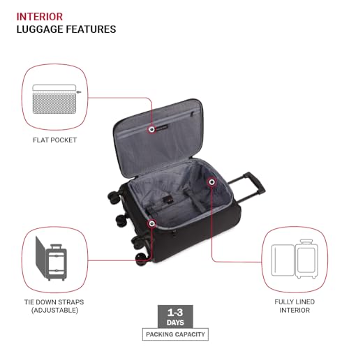 SwissGear Sion II Softside Expandable Luggage with Spinner Wheels, Black, Carry-On 20-Inch