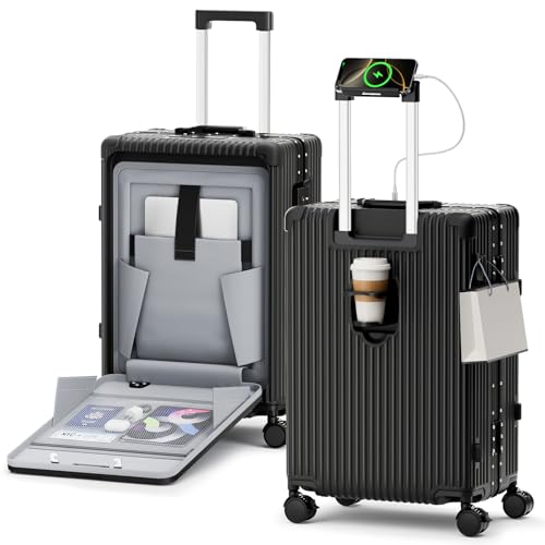 Faqy Z Carry on Luggage, Zipperless Suitcase, Front Pocket, Black, 20 in