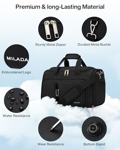 MILADA Underseat Carry On Luggage Bags for Travel Lightweight Foldable Carry On Bags for Airplanes Small Duffle Bag for Men Women TSA Approved Underseat Bag Travel Tote Bags, Black