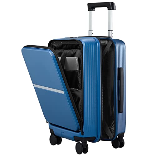 Hanke 20 Inch Carry On Luggage Airline Approved Hard Shell Suitcases with Wheels & Front Pocket Travel Luggage Lightweight Carry On Suitcase for Travel Rolling Luggage(Blue)