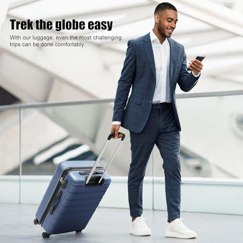 Coolife Luggage Suitcase Carry-on Spinner TSA Lock USB Port Expandable (only 28’’) Lightweight Hardside Luggage (Ice Blue, L(28in))