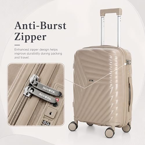 20 In Carry On Luggage with TSA Lock, 22x14x9 Airline Approved Hardside Suitcase, Lightweight PP Travel Luggage with 360° Silent Spinner Wheels, Anti-Burst Zipper for Business (Champagne Chevron)