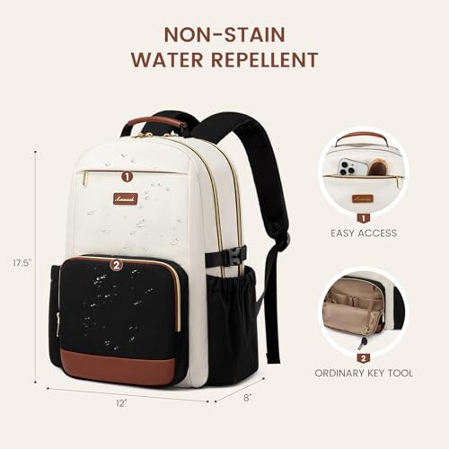 LOVEVOOK Laptop Backpack for Women with Pouch Pocket for Large Capacity Cup,15.6 Inch Laptop Computer Bag Travel Backpack Purse,Waterproof Work Business Backpack College Teacher Bags,Beige-Black-Brown