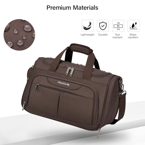 Hanke Large Capacity Travel Duffel Bag, Carry On Luggage with 12 Pockets, 17 Inch Laptop Compartment, Wet Dry Separation & Independent Shoe Bag, Lightweight Foldable Duffel Bag for Women Men（Coffee）