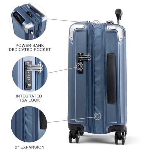 Travelpro Platinum Elite Hardside Expandable Carry on Luggage, 8 Wheel Spinner, TSA Lock, Hard Shell Polycarbonate Suitcase, Dark Sky Blue, Carry on Laptop Pocket 21-Inch