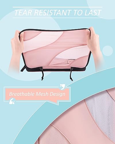 BAGSMART Compression Packing Cubes, 4 Set Travel Packing Cubes for Carry on Suitcases, Compression Suitcase Organizers Bag Set & Travel Cubes for Luggage, Lightweight Packing Organizers Baby Pink
