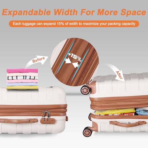 SUPER DEAL 21 Inch Carry On Luggage, Expandable Hardshell Spinner Suitcase with 360-Degree Wheels Height Adjustable Handle for Travel Business Trip, Cream White