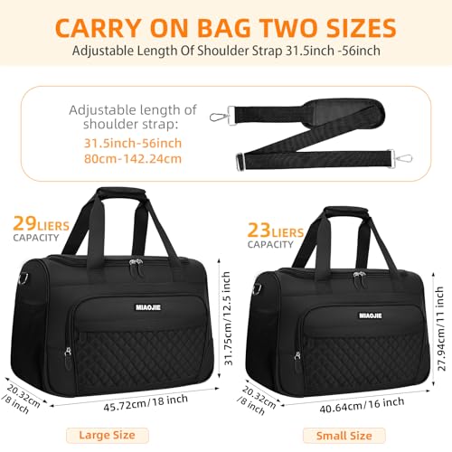 Travel Duffle Bag for Women, Underseat Carry On luggage Bag Foldable Overnight Weekender Hospital Bag Lightweight Airplanes Personal Item Travel Tote Bag for Women Birthday Gifts, 16IN Black