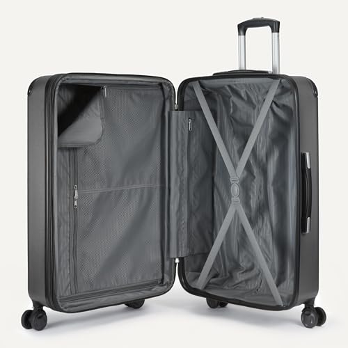 Amazon Basics 4-Piece Luggage Set, Hardside Suitcases with Spinner Wheels (22" Carry On & 28" Checked), Tote Bag & Travel Bag, Black