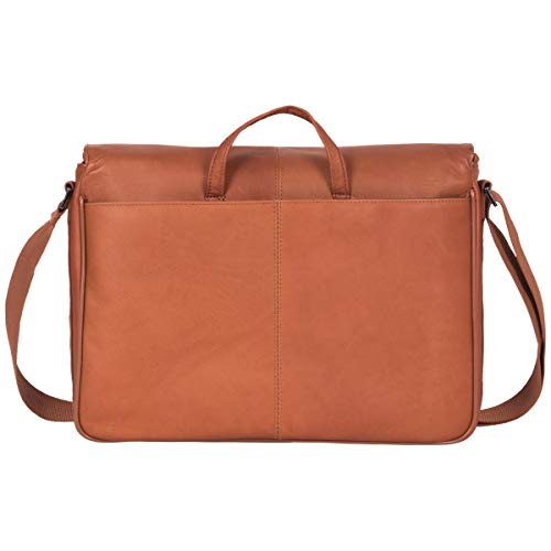 KENNETH COLE REACTION Risky Business Full-Grain Colombian Leather Crossbody Case & Tablet Day, Cognac, 15.6" Laptop Messenger Bag