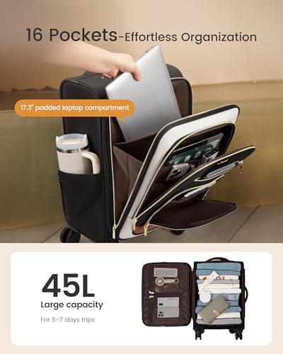 LOVEVOOK 49L Carry on Luggage 22x14x9 Airline Approved, 22 Inch Large Rolling Suitcase with Suit Folder & Spinner Wheels & TSA Lock, Softside Lightweight Underseat Carryon Luggage for Women Men Travel