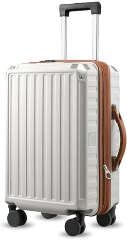 LUGGEX Carry On Luggage 22x14x9 Airline Approved, PC Expandable Hard Shell Suitcases with Spinner Wheels, 20 Inch, White Brown