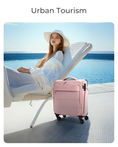 BAGSMART Underseat Carry on Luggage with Wheels, Soft Underseat Travel Luggage with PVC Wet/Dry Pockets, Lightweight Soft Personal Item Suitcase for Short Trip, Sakura Pink