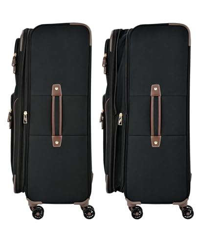 London Fog Nottingham 20 Inch Expandable Spinner Carry on Softside Suitcase, Black Chestnut