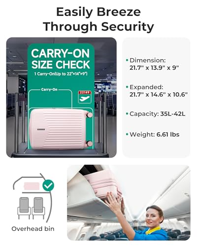 BAGSMART Carry On Luggage 22x14x9 Airline Approved with Spinner Wheels,100% PC Hardside Expandable Luggage with TSA Lock for Trips, 20 Inch Rolling Suitcases for Men Women,Pink