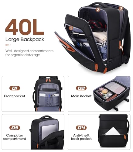 UKEIN Luggage Sets 3 Piece, Carry On Luggage 20In With Spinner Wheels,PC Hardside Suitcase Set with TSA Lock,Durable Carry On Suitcase With Travel Backpack for Men (Black, 3 piece set (20inch))