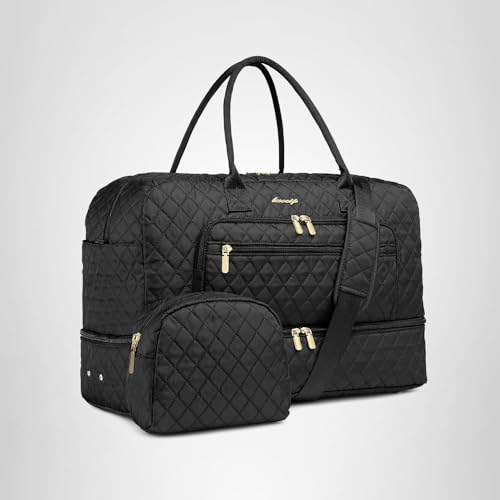 LUOCIP Large Women Travel Duffle Bag, Carry on Bag with Wet Toiletry Pocket for Overnight, Weekend, Yoga, Gym, Business Trips, Sport and Hospital, Black